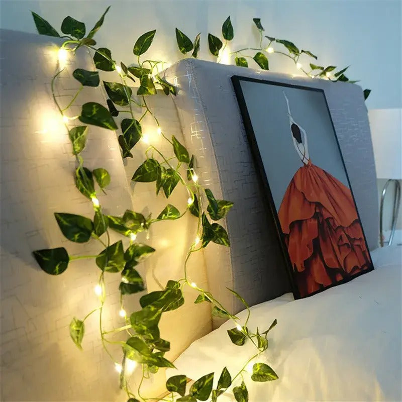 Artificial Vine Plant Leaves with 10ft LED Fairy Lights