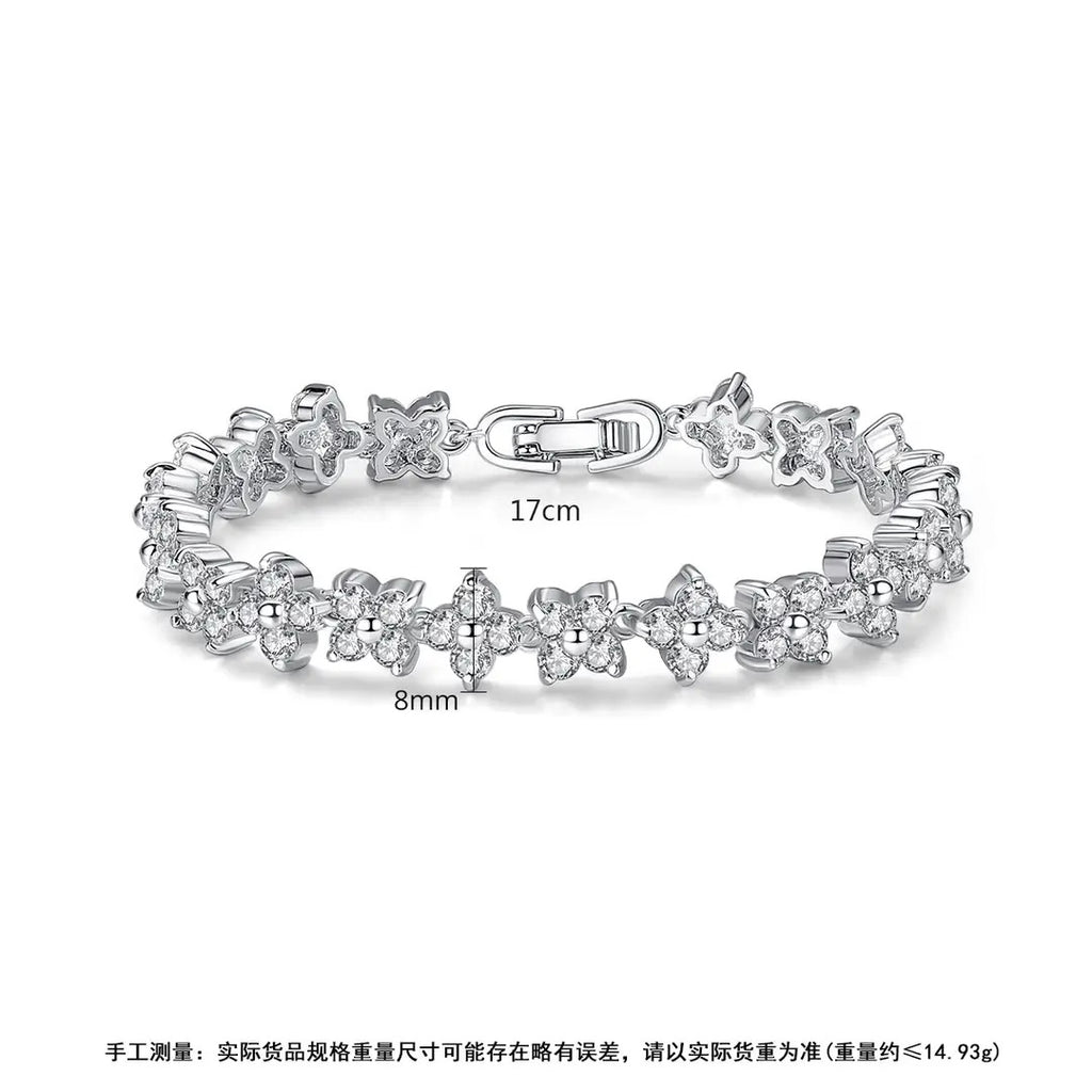 Silver Flower Bracelet for Women with Sparkling Stones