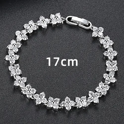 Silver Flower Bracelet for Women with Sparkling Stones