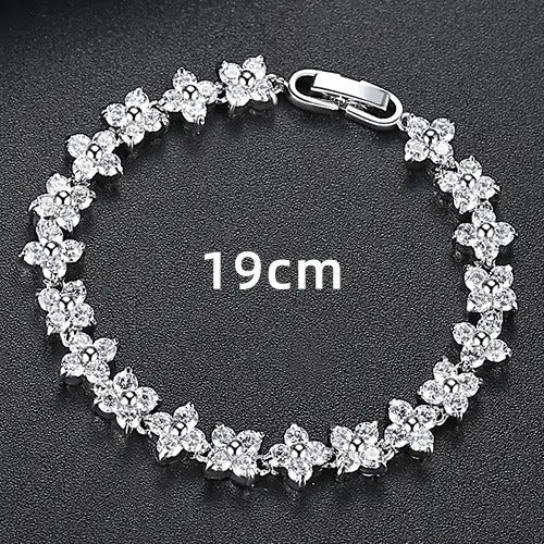 Silver Flower Bracelet for Women with Sparkling Stones